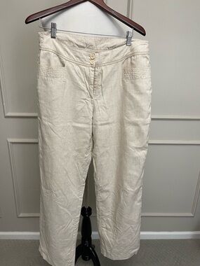 High-Rise Cream Linen Blend Wide-Leg Trousers